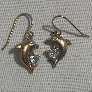 925 Sterling Silver Dolphin Earrings w CZs & Blue Topaz Gem Stones